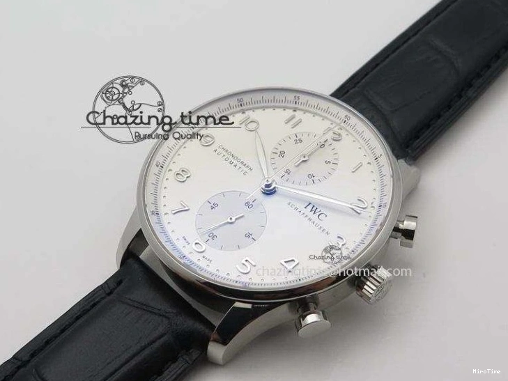 MIROTIME 0401 Casual Portuguese IW371405 ZF 1:1 Best Edition SS White Dial Silver Markers On Black Leather Strap A 7305